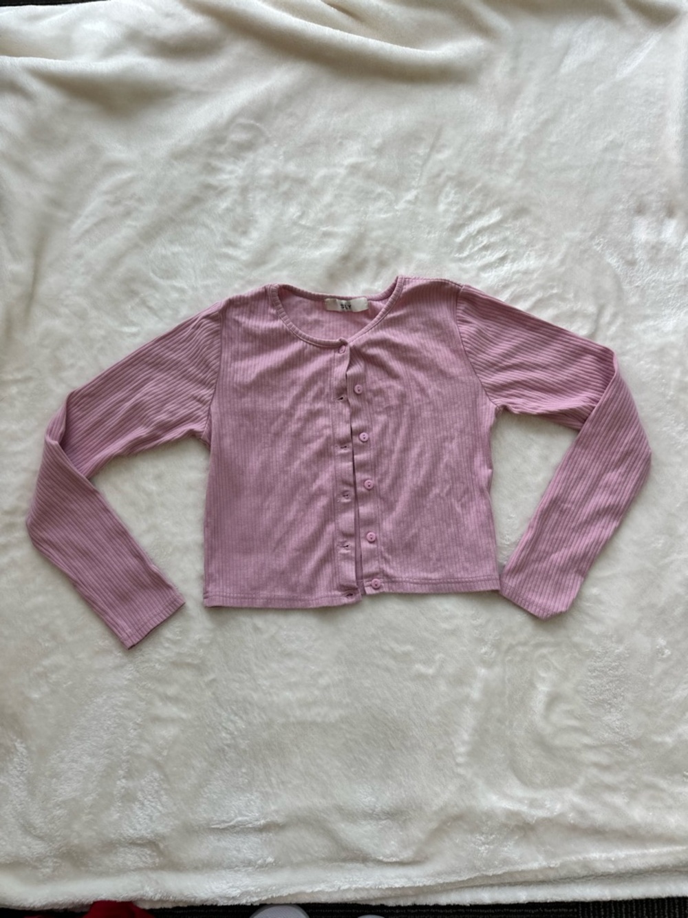 Cropped Ribbed Button-Up Lilac Cardigan